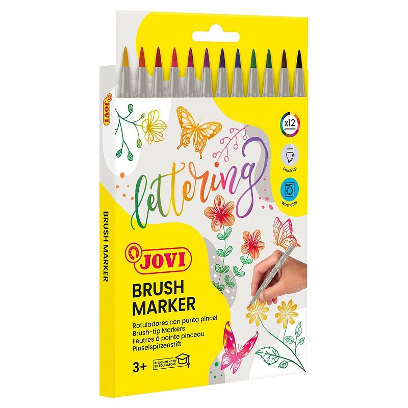 Набор маркеров-кистей JOVI "Lettering", 12цв., на водной основе, кисть/пулевидный