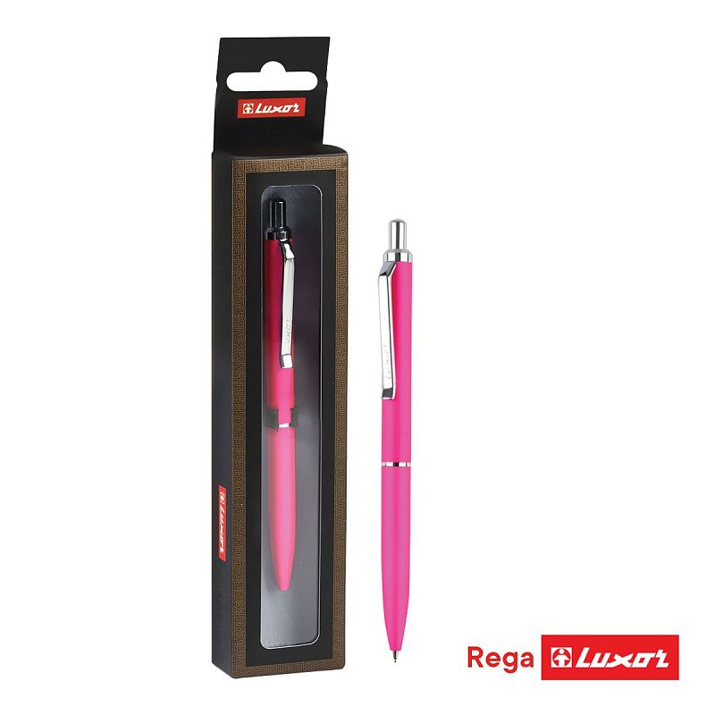 Ручка шариковая Luxor "Rega" синяя, 0,7 мм, корпус розовый/хром, кнопочный механизм, футляр 