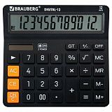 Калькулятор настольный BRAUBERG DIGITAL-12-BK (151х152 мм), 12 разрядов, двойное питание, ЧЕРНЫЙ, 272968