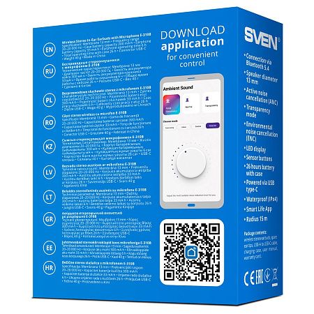 Наушники с микрофоном беспроводные Sven E-310B, TWS Bluetooth, разъем Type-C, белый