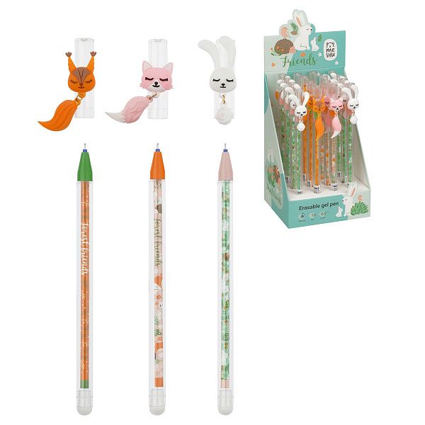 Ручка гелевая стираемая MESHU "Lovely animals" синяя, 0,5мм, корпус ассорти, с топпером