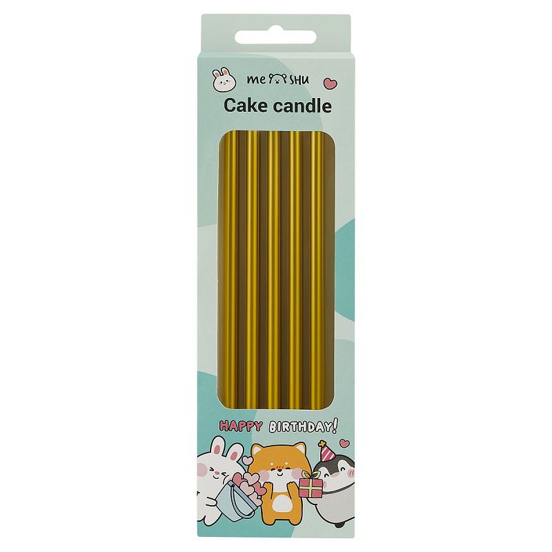 Свечи для торта с держателями MESHU "Straight gold", 14см, 10шт