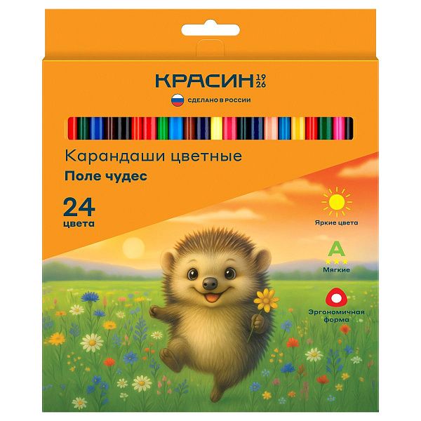 Карандаши цветные Красин "Поле чудес", 24цв., трехгр., заточен., картон, европодвес