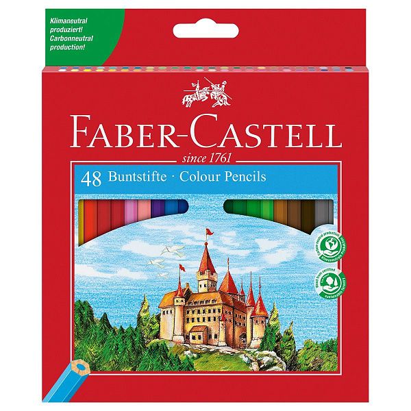 Карандаши цветные Faber-Castell "Замок", 48цв., шестигр.,заточ.+точилка, картон, европодвес