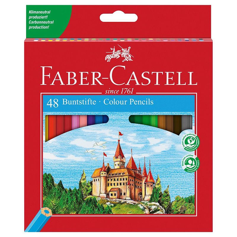 Карандаши цветные Faber-Castell "Замок", 48цв., шестигр.,заточ.+точилка, картон, европодвес