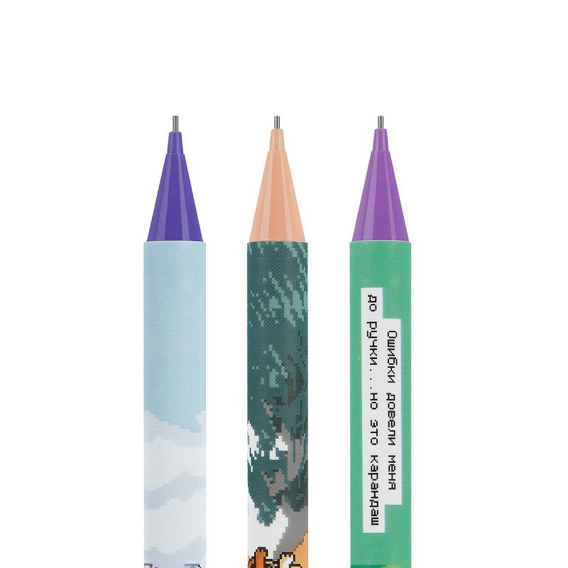 Карандаш механический MESHU "Pixel", печать на корпусе, с ластиком, 0,7мм, ассорти 