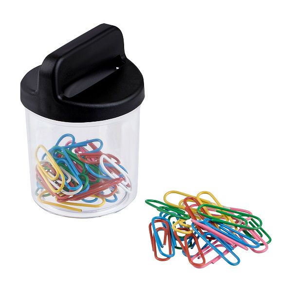 Скрепочница магнитная СТАММ, 50 цветных скрепок, прозрачный корпус, картонная коробка