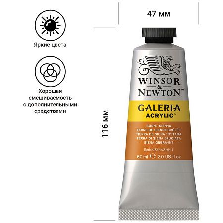 Краска акриловая художественная Winsor&Newton "Galeria", 60мл, туба, жженая сиена