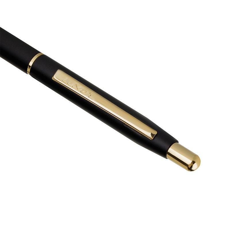 Ручка шариковая Luxor "Sterling" синяя, 0,7 мм, корпус черный/золото, кнопочный механизм, футляр 