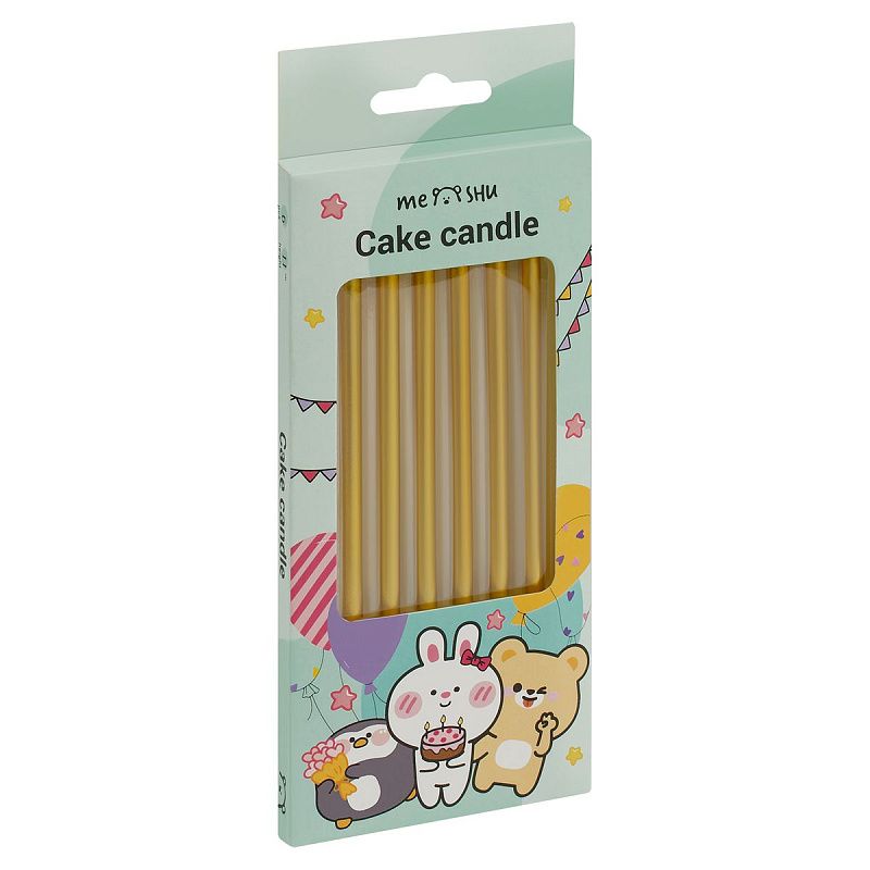 Свечи для торта с держателями MESHU "Straight gold", 11см, 6шт