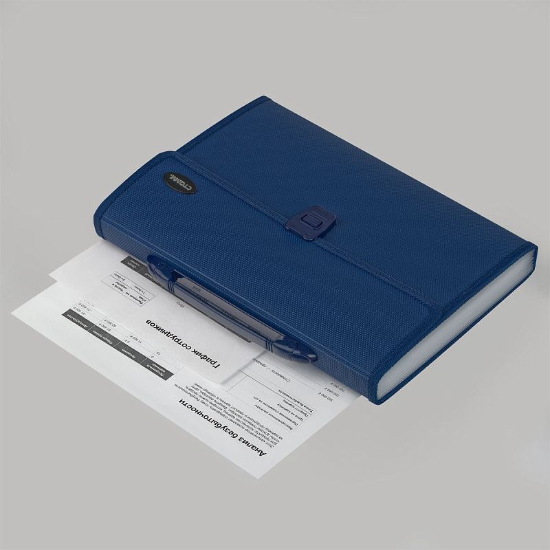 Папка-портфель 13 отделений СТАММ А4, 330*240*40мм, 1000мкм, синяя 