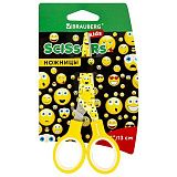Ножницы BRAUBERG "Kid Series", 130 мм жёлто-белые с цветной печатью "Смайлики", закругленные, 232274