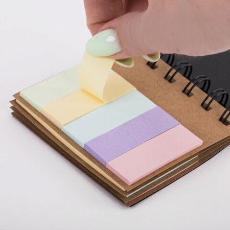 Закладки клейкие в книжке BRAUBERG PASTEL 200 штук: 50х15 мм 5 цветов х 25листов, 50х75 мм 3 цвета х 25 листов, 115582