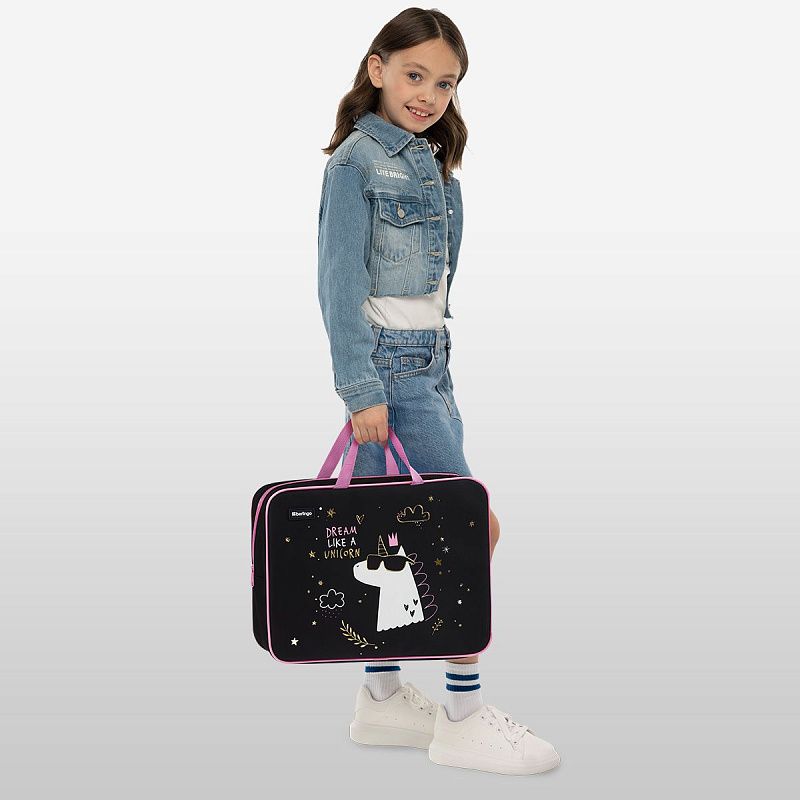 Папка текстильная с ручками 1 отделение, А4 Berlingo "Dream Like A Unicorn", 350*265*80мм, текстиль, на молнии 