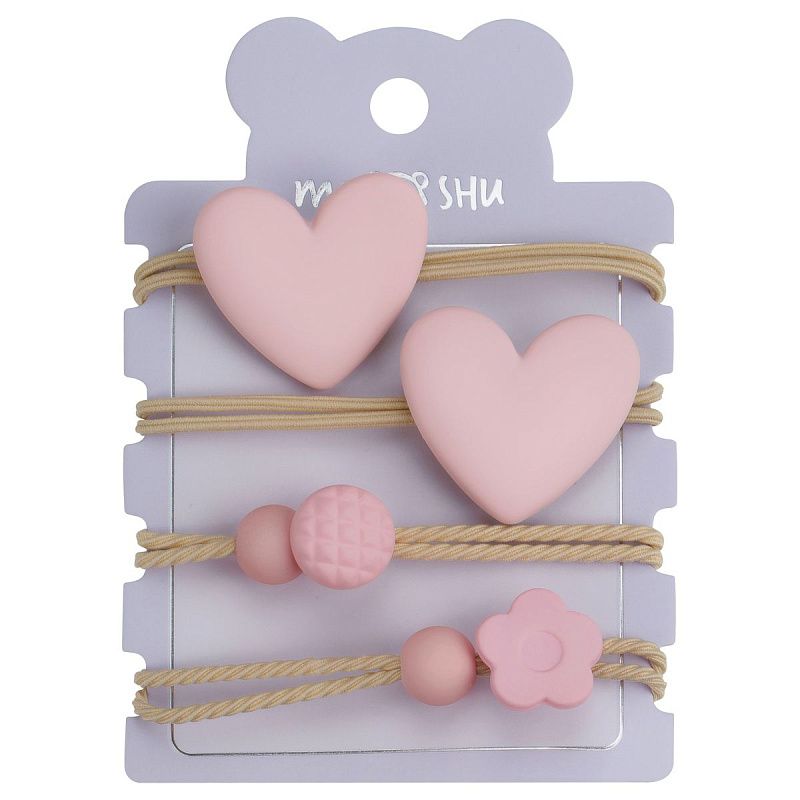 Резинки для волос MESHU,  тонкие с топперами, ассорти, 4шт., европодвес