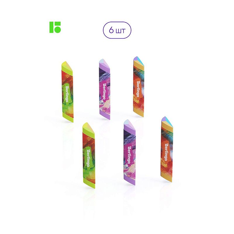 Ластик Berlingo "Collision", 6шт., треугольный, скошенный, 80*15*15мм, PVC бокс 