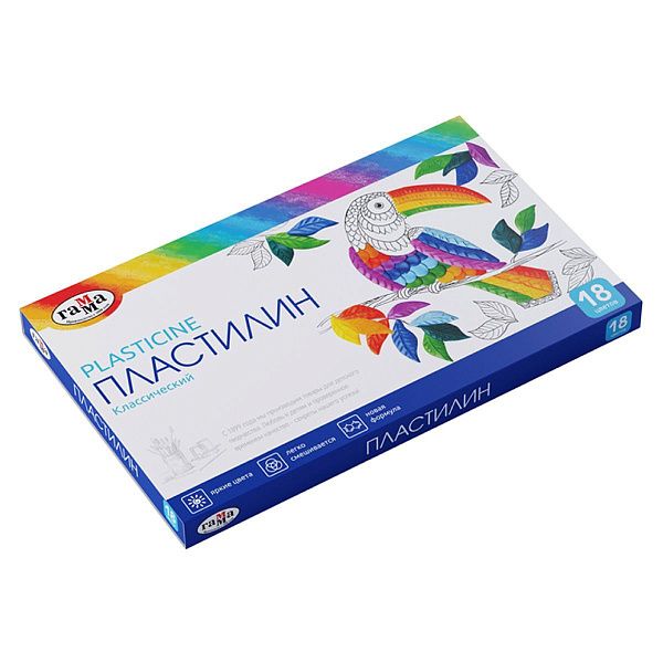 Пластилин Гамма "Классический", 18 цветов, 360г, со стеком, картон. упаковка