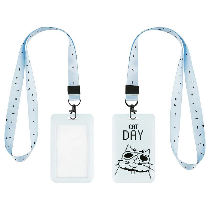 Бейдж вертикальный MESHU "CAT DAY", 110*70 мм, лента с карабином, 3D печать, опп пакет с европодвесом