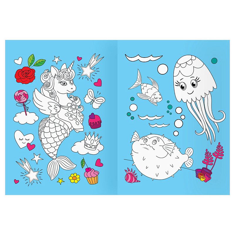 Раскраска с цв. фоном А4, 16 стр., ТРИ СОВЫ "Страна единорожек"