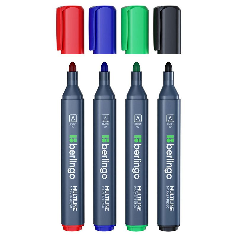 Набор перманентных маркеров Berlingo "MultiLine PE320" 04цв., пулевидный, трехгранный, 3,0мм 
