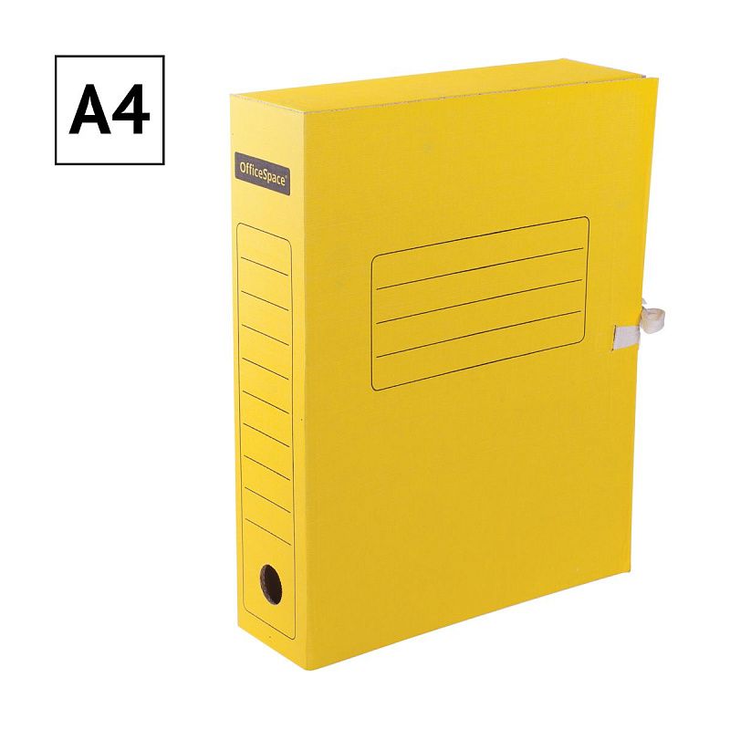Папка архивная с завязками OfficeSpace, микрогофрокартон, 75мм, желтый, до 700л. 