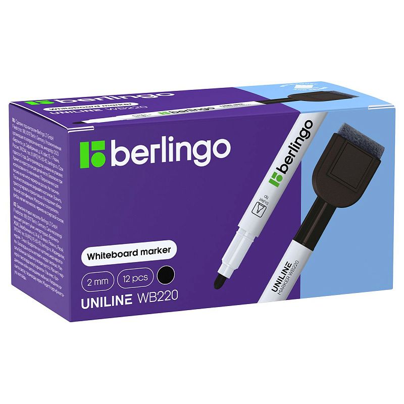 Маркер для белых досок на магните Berlingo "Uniline WB220" черный, пулевидный, 2мм 