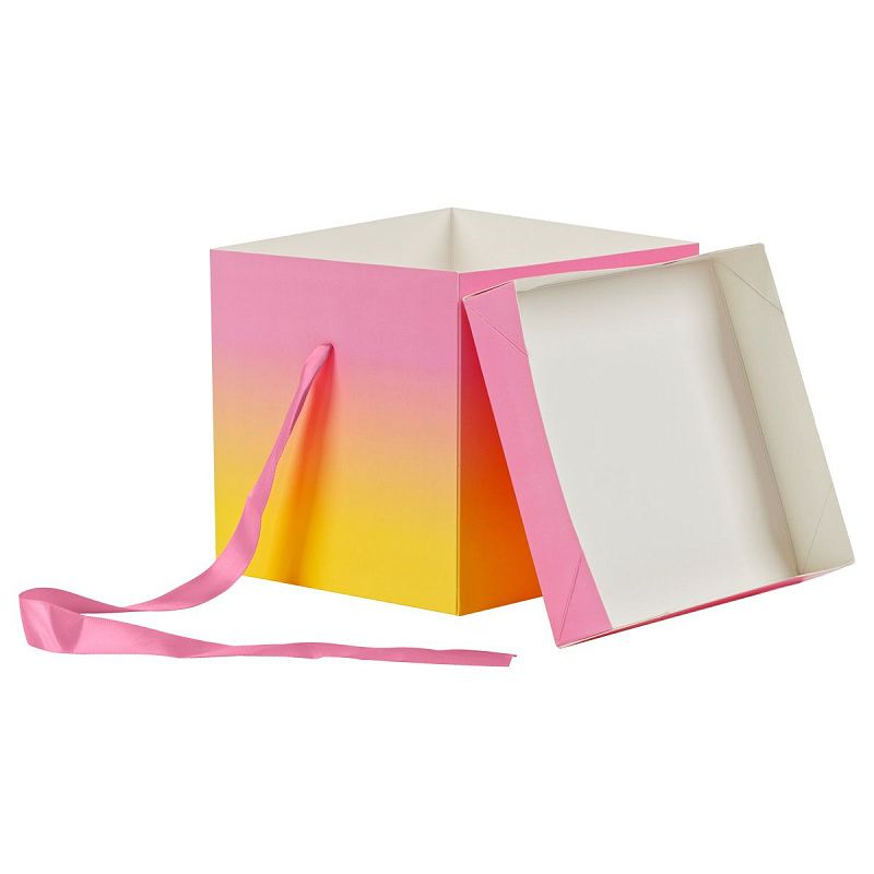Коробка складная подарочная MESHU "Duotone. Pink-Orange gradient", (15*15*15см), с лентой