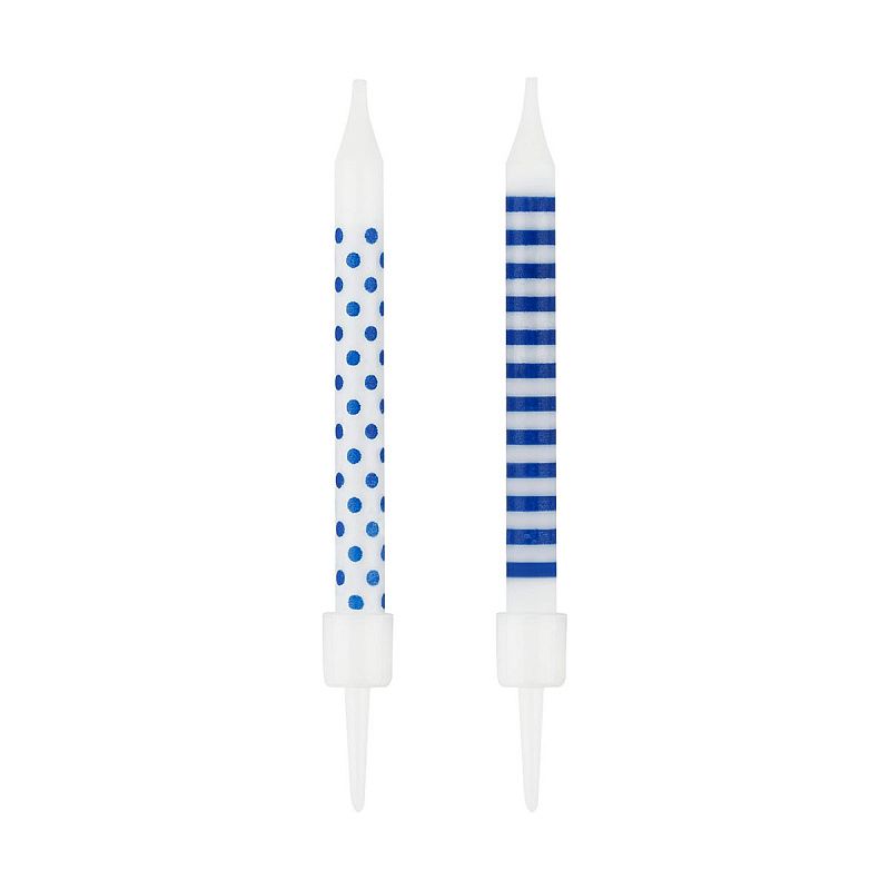 Свечи для торта с держателями MESHU "Blue pattern", ассорти, 6см, 12шт