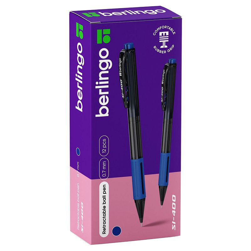 Ручка шариковая автоматическая Berlingo "SI-400" синяя, 0,7мм, грип 