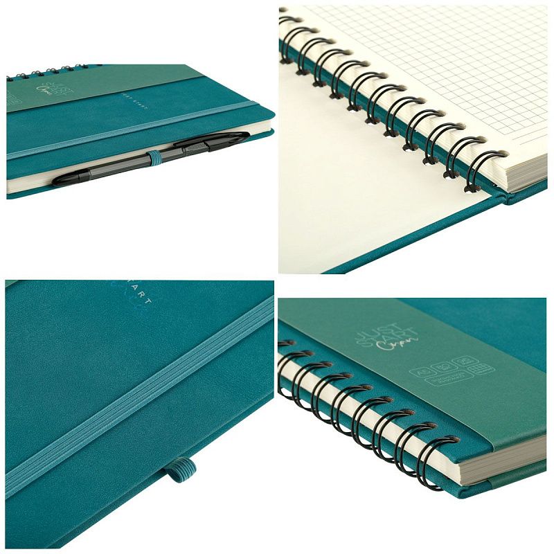 Записная книжка А5 96л., кожзам, на гребне, Greenwich Line "Just start. Cyan", твердая обложка, тиснение фольгой, с петлей для ручки