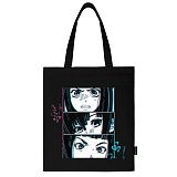 Сумка-шоппер BRAUBERG PREMIUM, канвас, 40х35 см, на кнопке, карман, черный, "Anime face", 271903