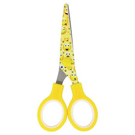 Ножницы BRAUBERG "Kid Series", 130 мм жёлто-белые с цветной печатью "Смайлики", закругленные, 232274 