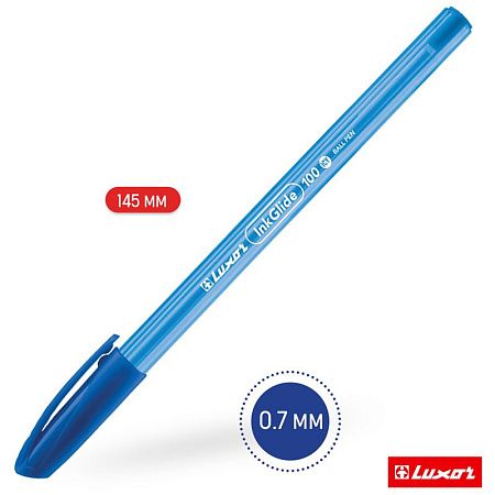 Ручка шариковая Luxor "InkGlide 100 Icy" синяя, 0,7мм, трехгран. 