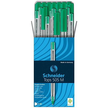 Ручка шариковая Schneider "Tops 505 M" зеленая, 1,0мм, прозрачный корпус 