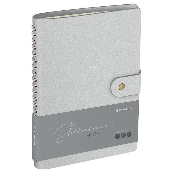 Записная книжка А5 96л. ЛАЙТ, кожзам, скрытый гребень, Greenwich Line "Shimmer. Silver", блок в линию
