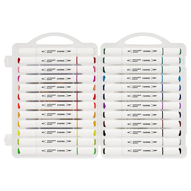 Маркеры акриловые Гамма "Классические", 24 цв., двусторонние, пластик.бокс