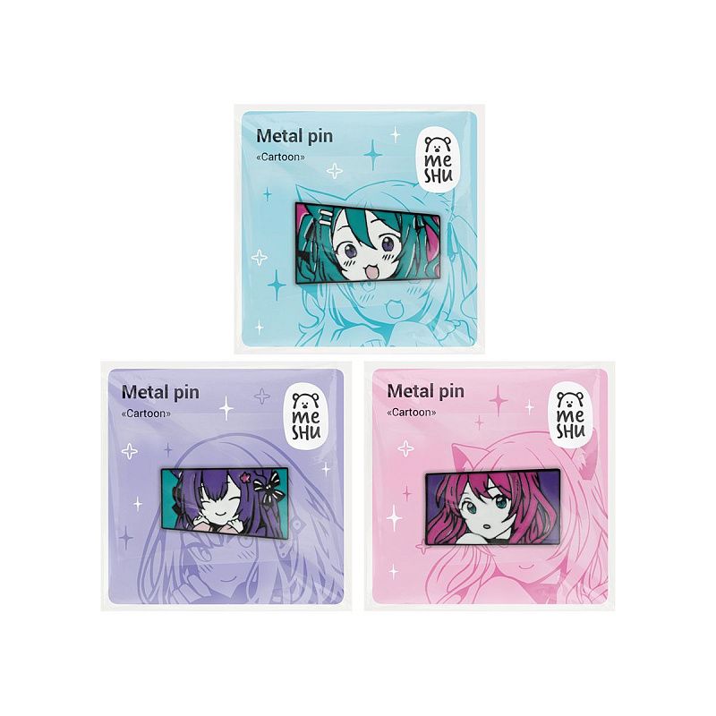 Набор металлических значков MESHU "Cartoon", эмаль, 3шт, картонная подложка, европодвес
