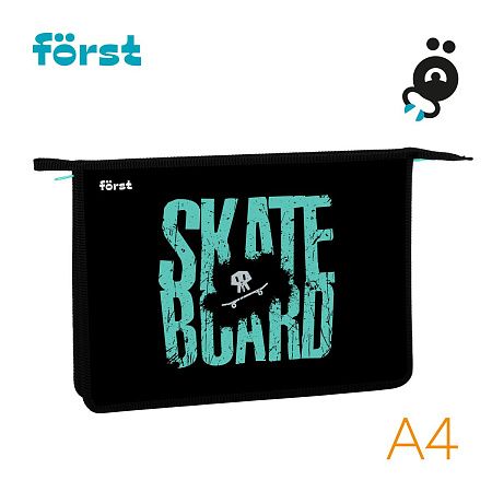 Папка для тетрадей 1 отделение, А4 Först "Skateboard", 340*245*40мм, пластик, на молнии 