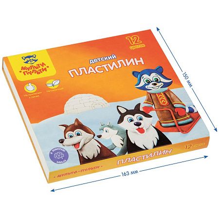 Пластилин Мульти-Пульти "Енот на Аляске", 12 цветов, 180г, со стеком, картон