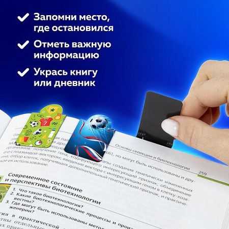 Закладки для книг МАГНИТНЫЕ c высечкой, "FOOTBALL", набор 6 шт., 35х25 мм, BRAUBERG, 113161 