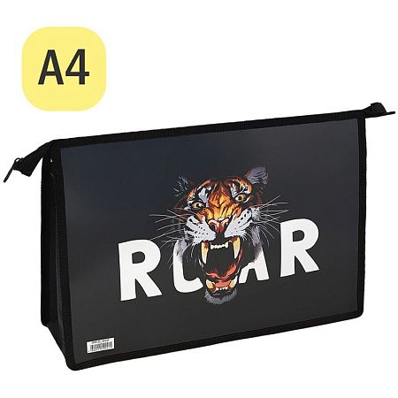 Папка для тетрадей 2 отделения А4 ArtSpace "Tiger", пластик, фольга, на молнии 