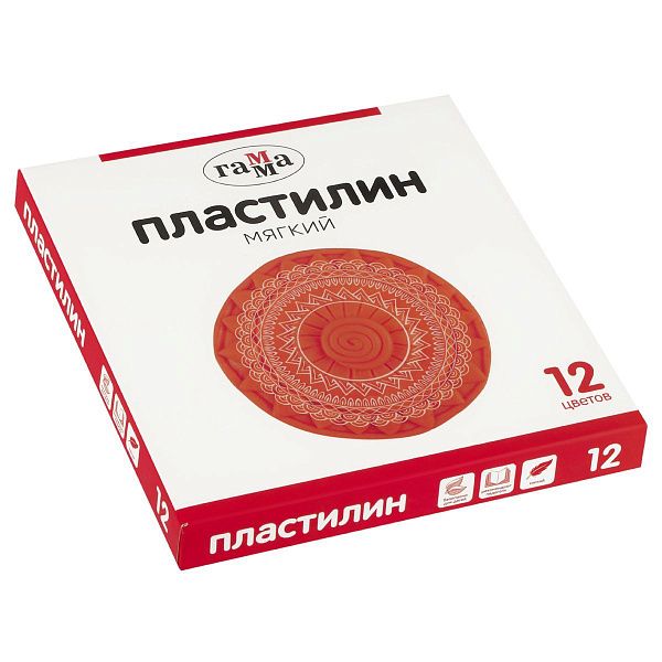Пластилин Гамма, Юбилейная серия, 12 цветов, 240г, со стеком, картон. упаковка
