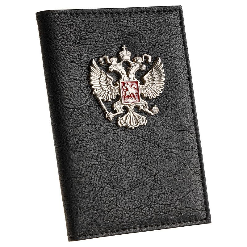 Обложка для паспорта OfficeSpace экокожа, текстура Кварц, подклад текстиль, черный, металлический шильд Герб 