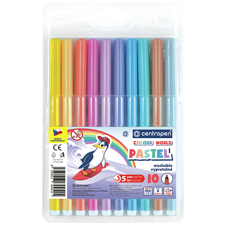 Фломастеры Centropen "Colour World. Pastel", 10цв., 2мм, смываемые, блистер