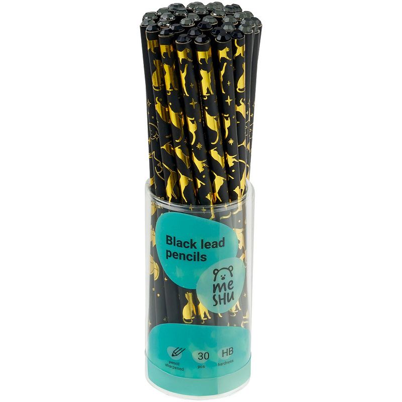Карандаш ч/г MESHU "Moon cat", HB, заточен., c фольгированием, стразы на топе, без ластика, ассорти, туба 
