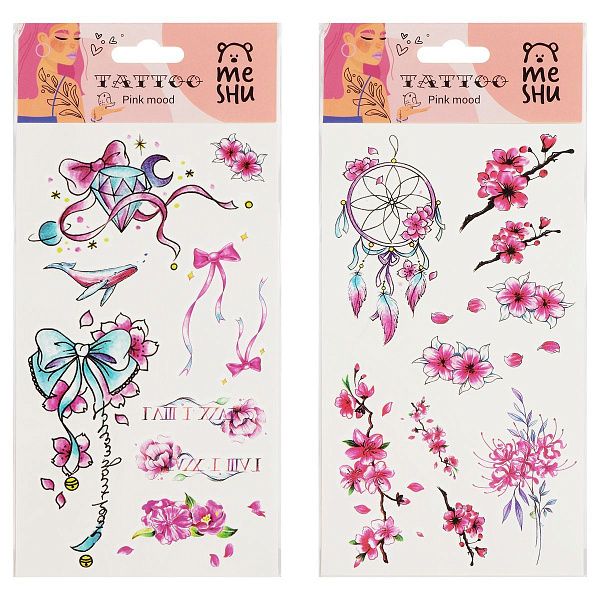 Наклейка-тату MESHU "Pink mood", 22*10см, инд. уп., европодвес