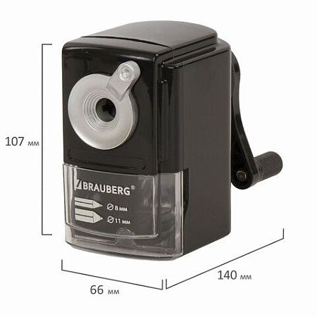 Точилка механическая BRAUBERG "STYLE", для ч/гр и цветных карандашей (в том числе утолщенных), крепление к столу, корпус черный, 228482 