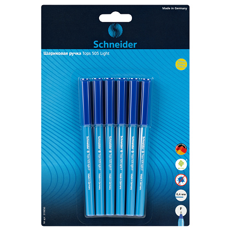 Набор шариковых ручек Schneider Tops 505 F Light 6шт., синие, 0,8мм, блистер