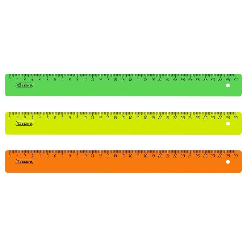 Линейка 30см СТАММ, пластиковая, непрозрачная, неоновые цвета, ассорти 