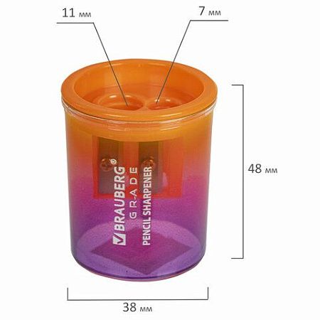 Точилка для классических и утолщенных карандашей BRAUBERG "GRADE", 2 отверстия, с контейнером, 271998 